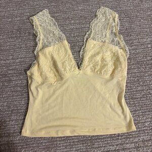 Pale yellow Lace plunge top